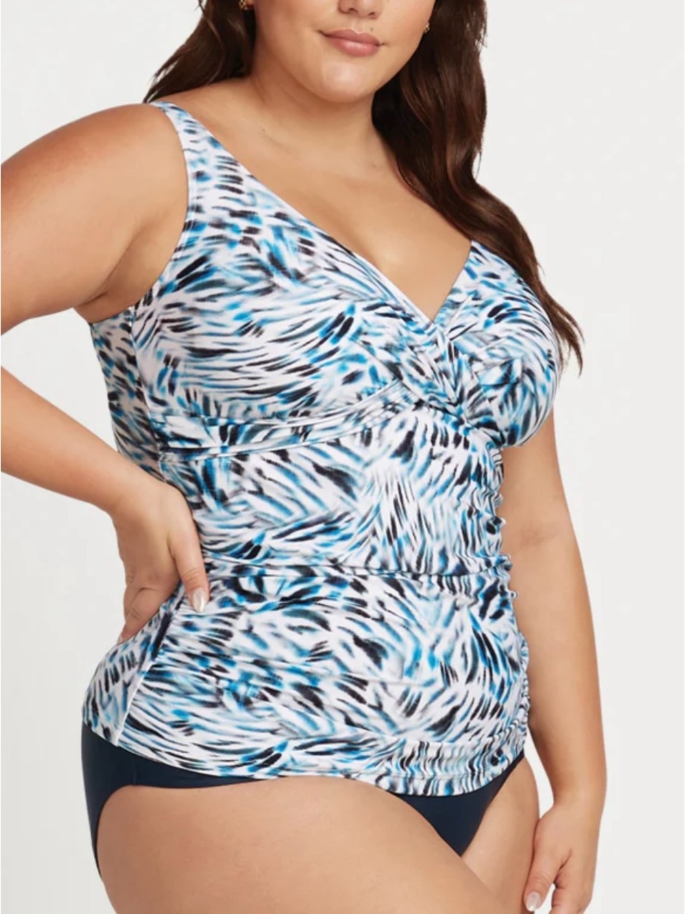 Artisan Blue and White Patterned V-Neck Tankini Top